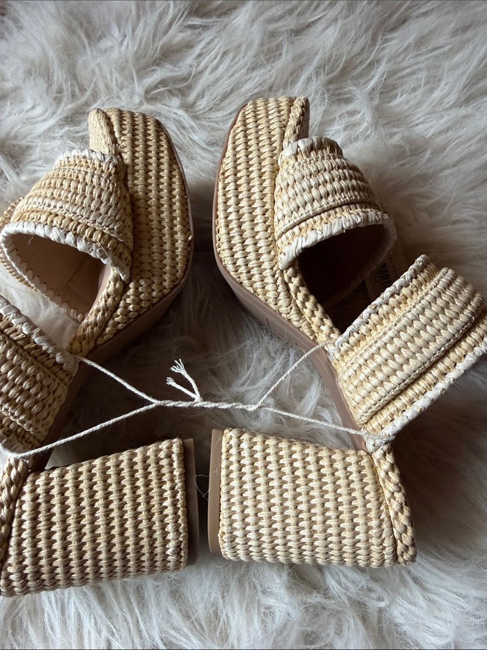 Altar'd State Cream and Beige Woven Buckle Wedge Sandals - Picture 7 of 11